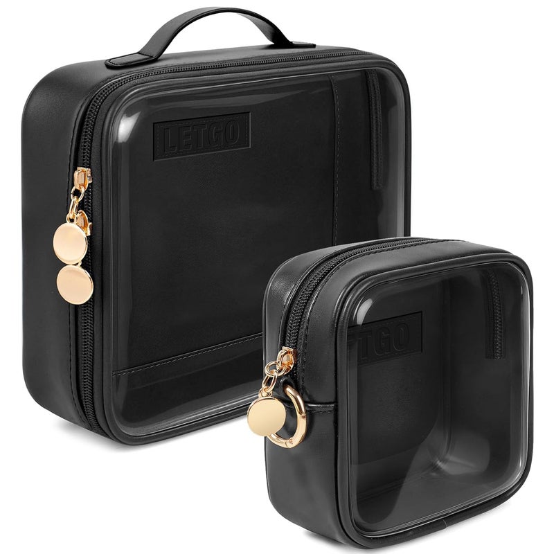 LETGO 2pcs Clear Toiletry Bag TSA Approved Travel Bag,Carry On for Travel,Airport Airline Accessories Compliant Bag,Quart Sized Makeup Cosmetic bag Women Men (Large+Mini Black) - Image 1